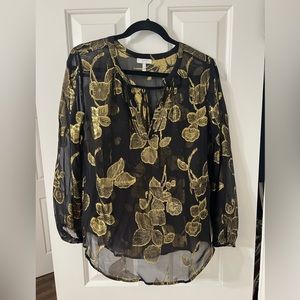Joie Metallic Leaf Split Neck Blouse
